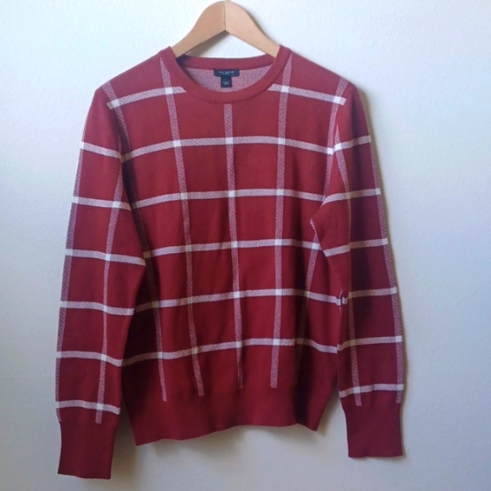 Ann Taylor Factory NWOT Crew Neck Sweater Rust Square Pattern Large - Picture 1 of 5